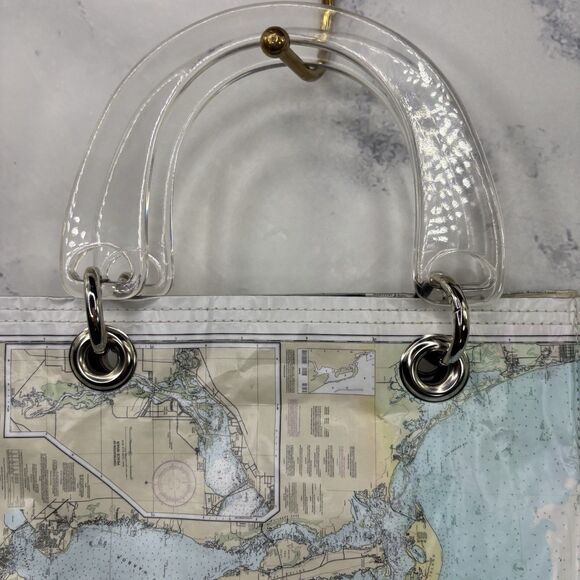 Couture Planet Nantucket Map Recycled Newspaper Tote Bag Purse Lucite Handle - Picture 7 of 14